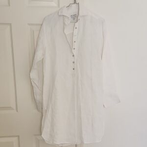 Flats By Jan Niemi White Linen Cheer Long Sleeved T Shirt Dress Cover Up Small